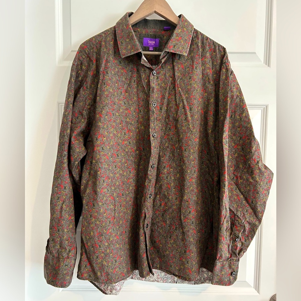 Tallia Men’s Floral Shirt Gray Red Size 2XL Neck 18.5